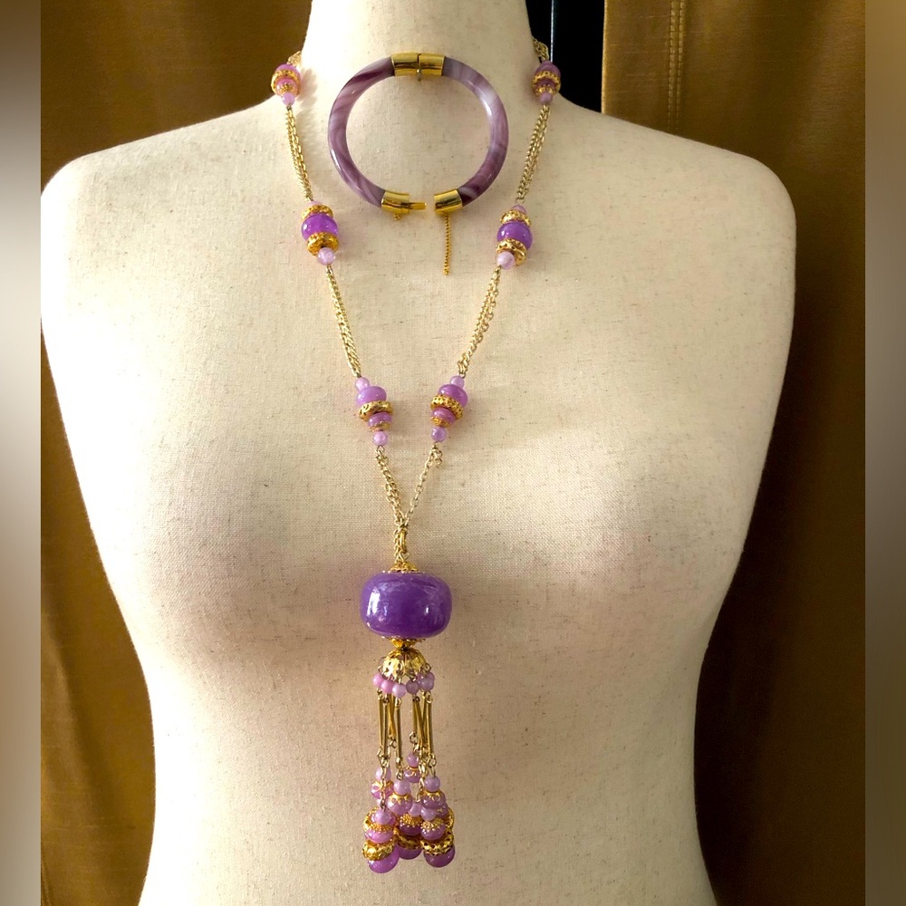Elegant Purple and Gold Necklace Bracelet Set - Picture 7 of 7